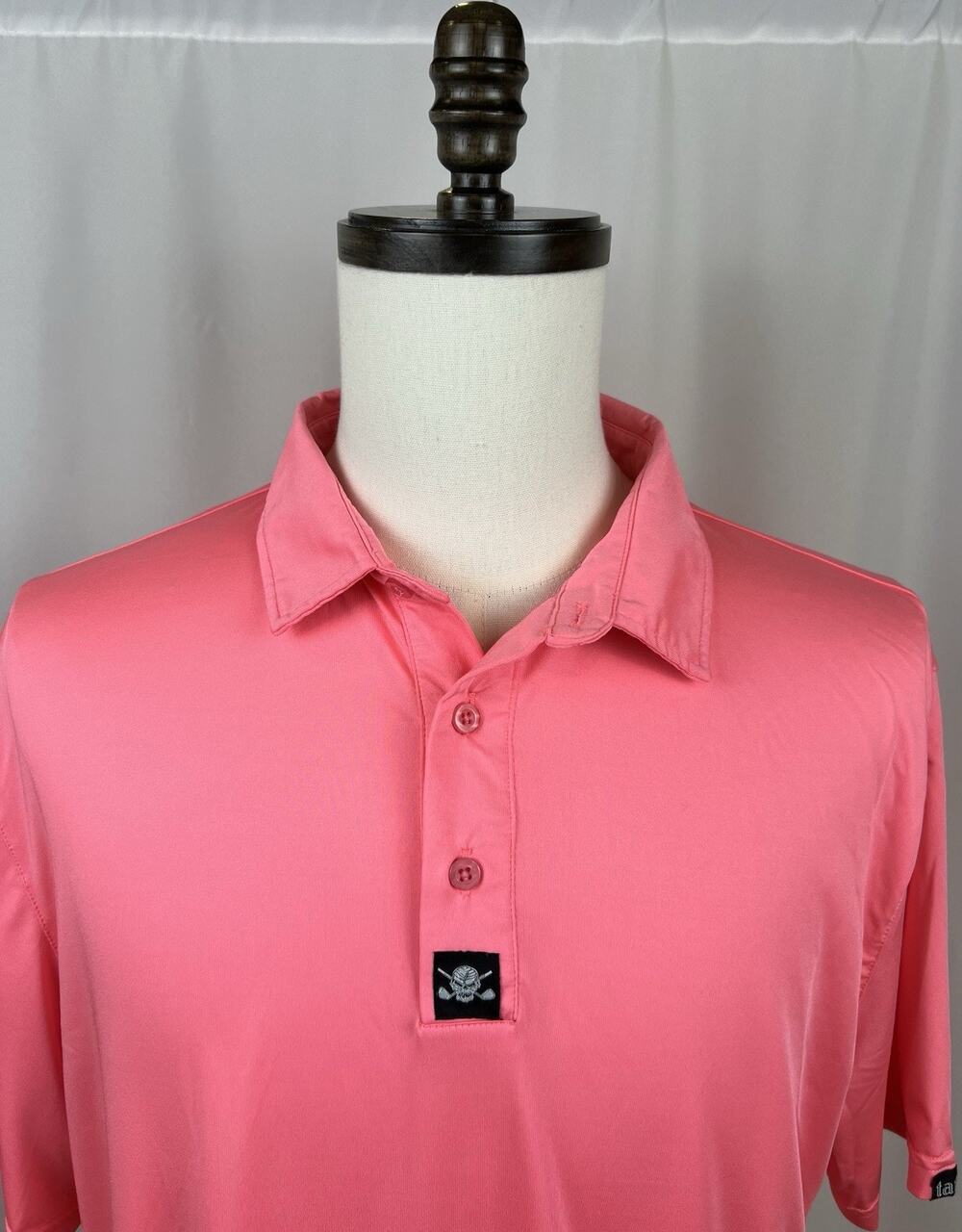 TATTOO GOLF Men's Polo Shirt LARGE Pink Short Sleeve Stretch Skull Logo